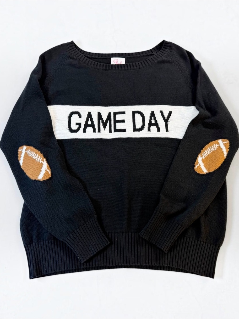 Pink Pineapple Lightweight Cotton Knit Football Sweater with Elbow Patches NWOT